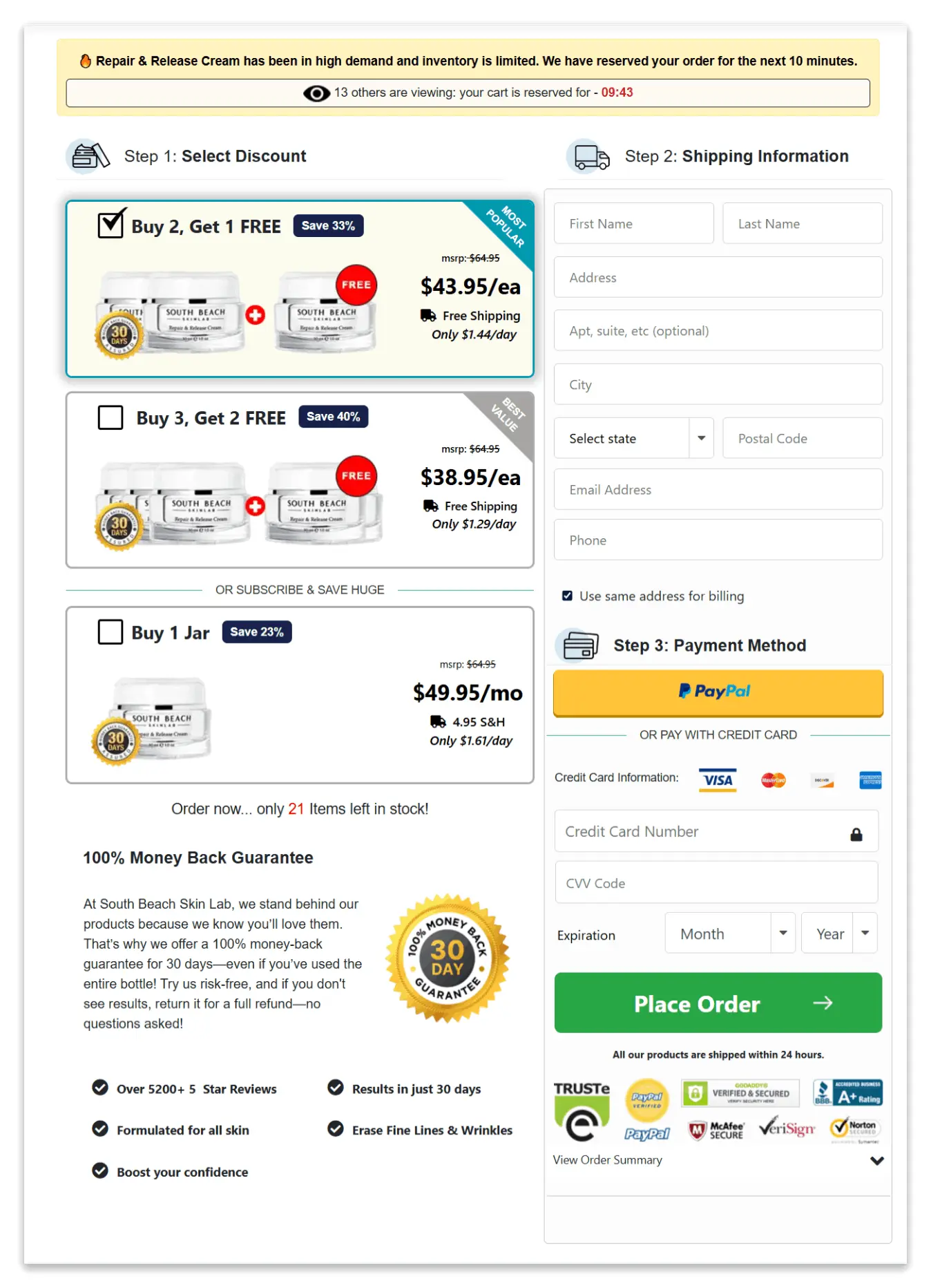 South Beach Skin Lab Secure Checkout Page